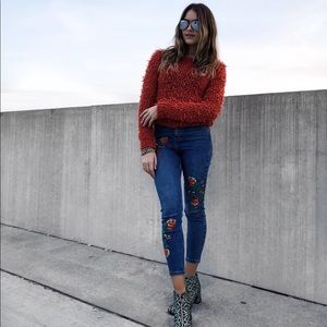 TopShop Floral Stitching Jeans